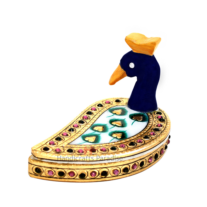 MARBLE PEACOCK CHOPRA WITH FEATHER DESIGN PAINTED