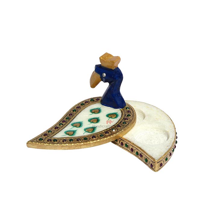 MARBLE PEACOCK CHOPRA WITH FEATHER DESIGN PAINTED - Image 2