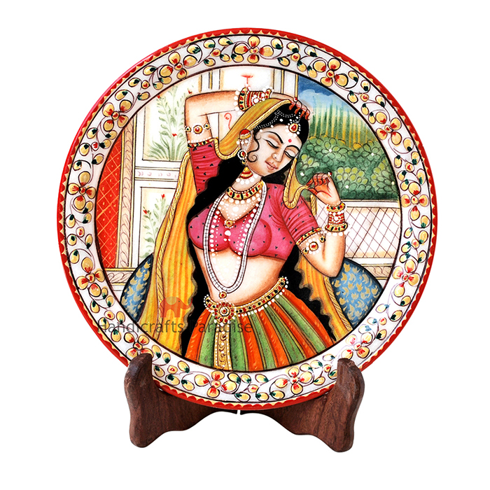 HANDICRAFTS PARADISE MARBLE ROUND DECORATIVE PLATE RELAXING POSE