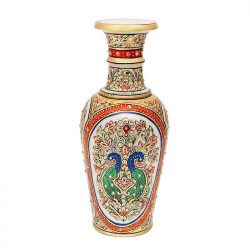 Handicrafts Paradise Marble Flower Pot with Intricate Double Peacock Painting for Home D?cor - 12 inch