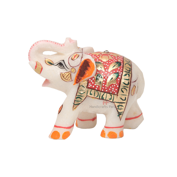 Handicrafts Paradise Marble Elephant Emboss Painted Red - 3 x 2.75 inch