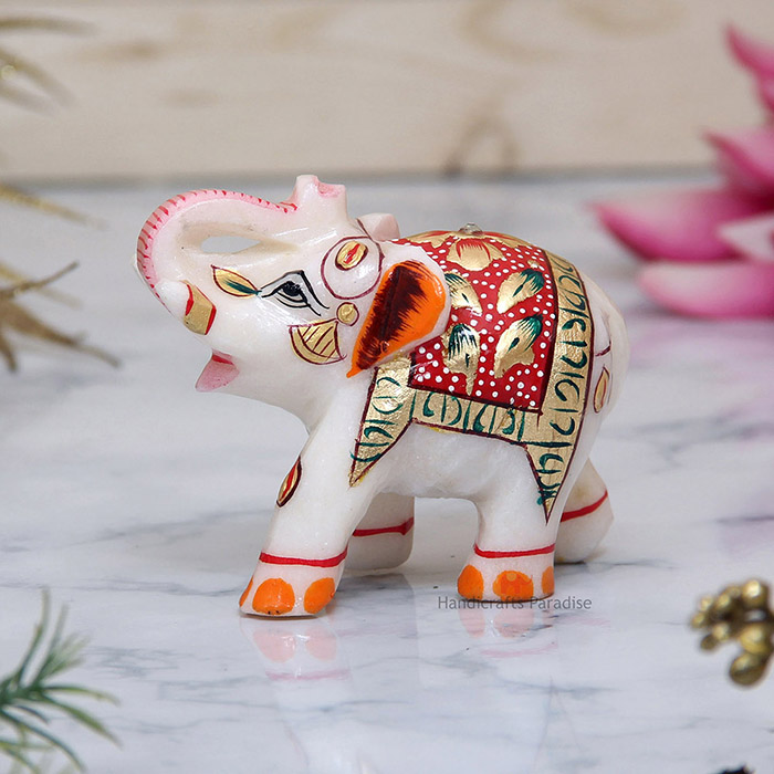 Handicrafts Paradise Marble Elephant Emboss Painted Red - 3 x 2.75 inch - Image 7