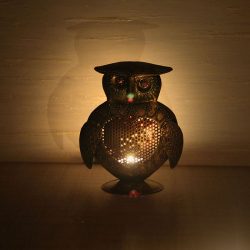 Handicrafts Paradise Handmade Decorative Cut Work Owl Tea Light holder Showpiece Gift item for Home decor in Wrought Iron - 8.25 inches