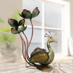 Handicrafts Paradise Handmade Decorative Peacock Flower Tea Light Showpiece Gift item for Home decor in Wrought Iron - 20 inches