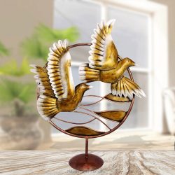 Handiicrafts Paradise Handmade hand Painted Birds in Circular Frame Showpiece Gift item for Home decor in Wrought Iron - 27 inches