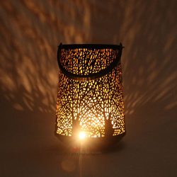Handicrafts Paradise Intricate Cut Work Tea Light with Leather Handle Home decor gift item Showpiece Gift item in Wrought Iron - 14.2 inch