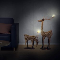 Handicrafts Paradise Iron Set of 2pc Deer Candle Holder Showpiece for Home decor 12.5 x 4.75 x 26.5 Inch