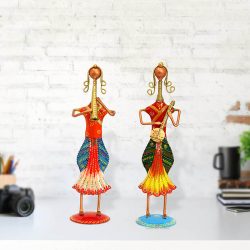 Handicrafts Paradise Musical Lady Dolls Set Handmade Decorative Gift Item showpiece for Homedecor ( 12.25 inch ) - Set of 2 pc