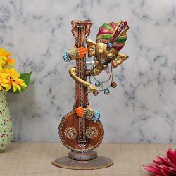 Handicrafts Paradise Wrought Iron Musical Ganesh Showpiece for Home decor 19.75 inch