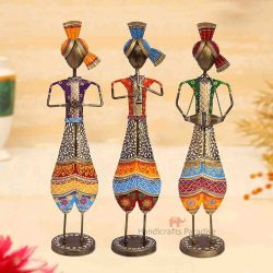 Handicrafts Paradise Wrought Iron Painted Musical Doll Set Decorative Gift Item Showpiece for Home Decor, Multicolour, 24 inch, 3 Piece