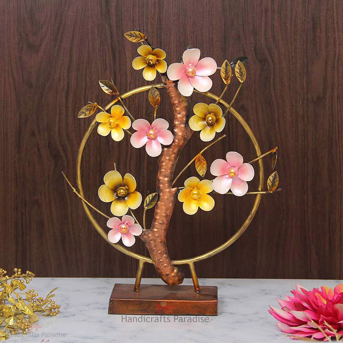 Handicrafts Paradise Wrought Iron Tree Branch with Flowers Showpiece for Home decor, 21 inch