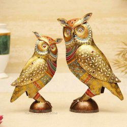 Handicrafts Paradise Wrought Iron Set of 2 Owl Showpiece for Home decor, 13 inch