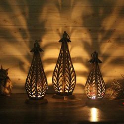 Handicrafts Paradise Wrought Iron Set of 3 Decorative Lantern Tealight Holder for Home decor, 15.5 inch