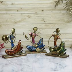 Handicrafts Paradise Wrought Iron Musician Ladies Showpiece for Home decor, Multicolor , 8 inch , set of 3pc
