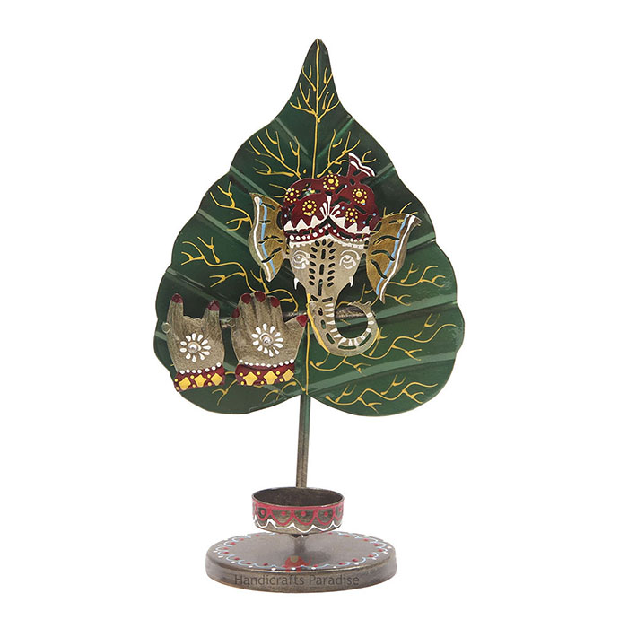 Handicrafts Paradise Ganesh Tealight Showpiece Gift Item for Homedecor in Wrought Iron , 10 inch - Image 2