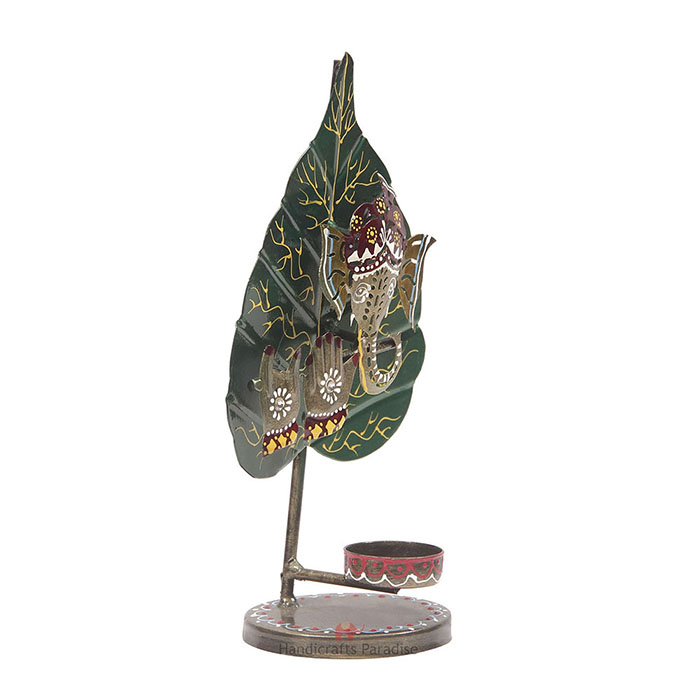 Handicrafts Paradise Ganesh Tealight Showpiece Gift Item for Homedecor in Wrought Iron , 10 inch - Image 3