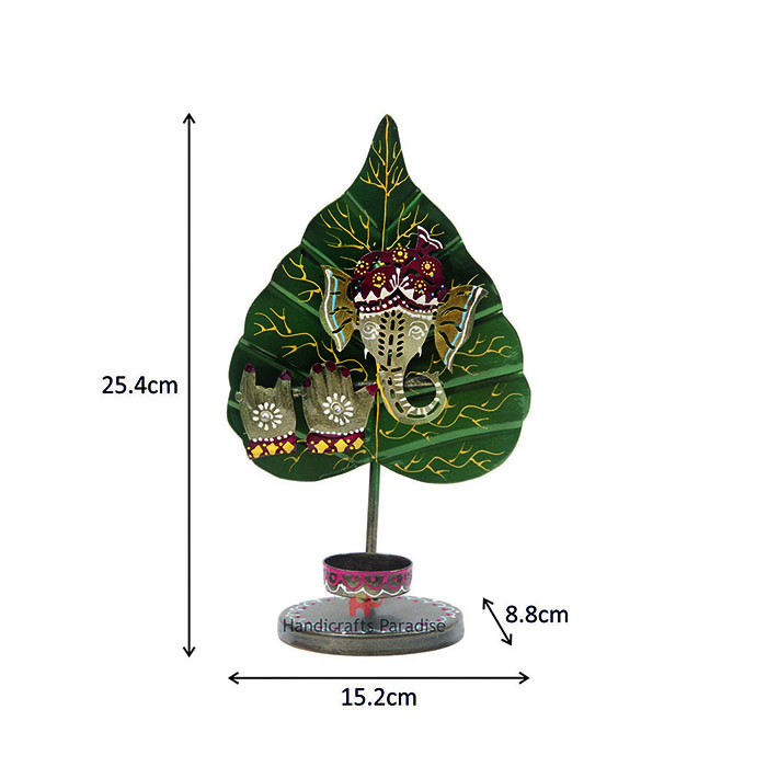 Handicrafts Paradise Ganesh Tealight Showpiece Gift Item for Homedecor in Wrought Iron , 10 inch - Image 6