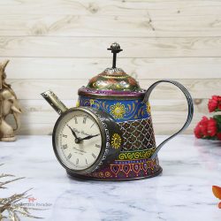 Handicrafts Paradise Table Clock Kettle Shaped Showpiece Gift Item for Homedecor in Wrought Iron , 9.25 inch