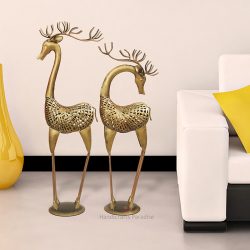 Handicrafts Paradise Tea Light Deer Showpiece in Wrought Iron , 31 inch