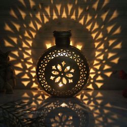 Handicrafts Paradise Kudi Shape Tealight Holder Cut Work Wrought Iron Showpiece for Homedecor , 9.75 inch