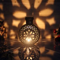 Handicrafts Paradise Kudi Shape Tealight Holder Cut Work Wrought Iron Showpiece for Homedecor , 8.5 inch