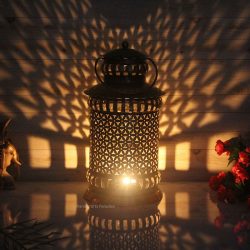 Handicrafts Paradise Lantern Shaped Tealight Holder Wall Hanging Cut Work Wrought Iron Showpiece for Homedecor 13.5 inch