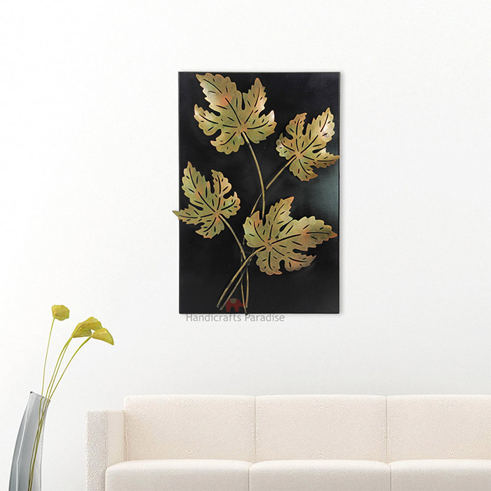 Handicrafts Paradise Decorative Leaves Wall D?cor Showpiece for Home D?cor in Wrought Iron and Wooden Base - 14 x 21 inch - Image 6