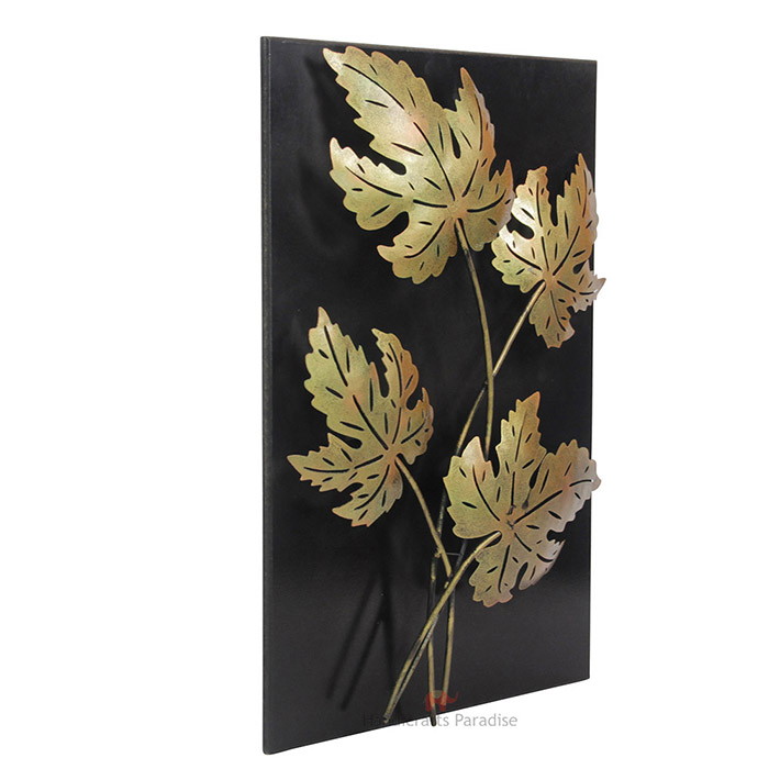 Handicrafts Paradise Decorative Leaves Wall D?cor Showpiece for Home D?cor in Wrought Iron and Wooden Base - 14 x 21 inch - Image 2