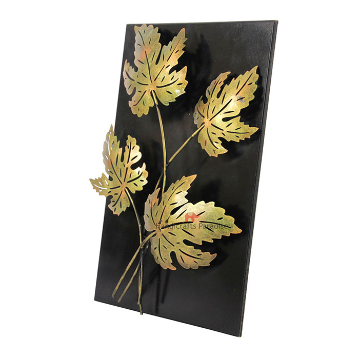 Handicrafts Paradise Decorative Leaves Wall D?cor Showpiece for Home D?cor in Wrought Iron and Wooden Base - 14 x 21 inch - Image 3