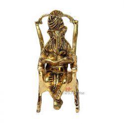 Handicrafts Paradise Metal Ganesha Seated On Chair In Reading Pose 5.5 Inch