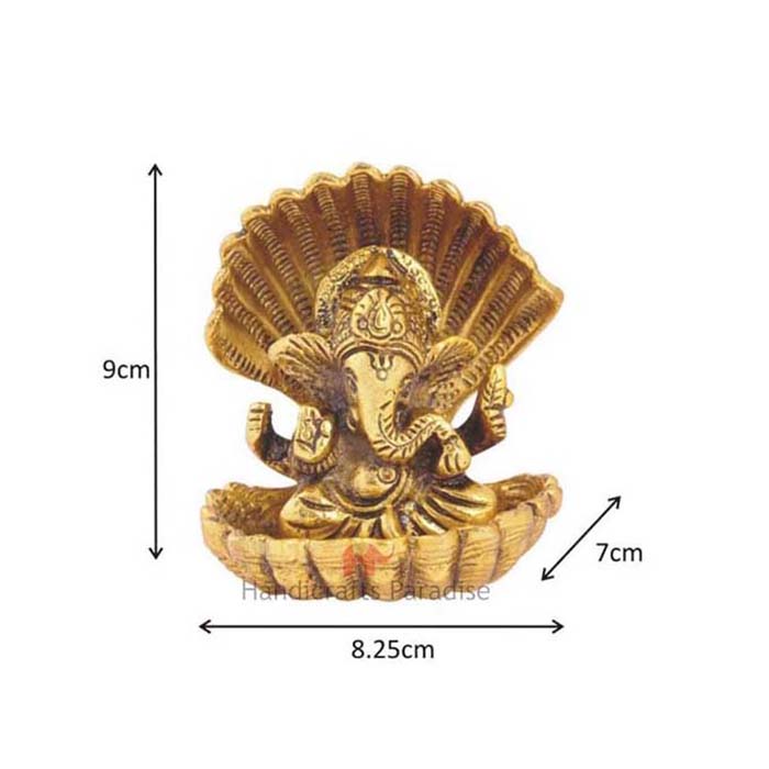 Handicrafts Paradise Metal Ganesha with Snakes Showpiece Figurine, Gold, 3.5 Inch, 1 Pcs - Image 2