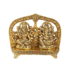 Handicrafts Paradise Metal Lakshmi Ganesh Gold Plated Seated with Arch at Back 5 Inch