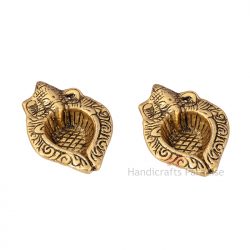 Handicrafts Paradise Metal Ganesh Face Antique Golden Finish Diya Pair