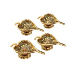 Handicrafts Paradise Metal Diya (5.5 x 3 x 1.75 inch, Gold)"