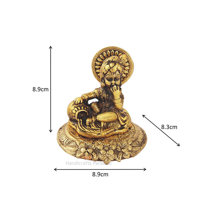Handicrafts Paradise Bal Krishna Eating Butter from Handi in Metal Antique Gold Finish Statue (Golden) - Image 3