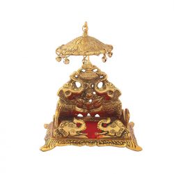 Handicrafts Paradise Metal Big Singhasan with Umbrella (Golden, 5x7 inch)