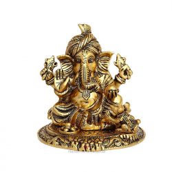 Handicrafts Paradise Metal Ganesha Showpiece Figurine, Gold, 7 Inch, 1 Pcs