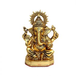Handicrafts Paradise Metal Ganesha Showpiece Figurine, Gold, 7.25 Inch, 1 Pcs