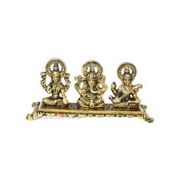 Handicrafts Paradise Metal Goddess Laxmi, Lord Ganesh and Goddess Sarawati Figurine, Gold, 4 Inch, 1 Pcs