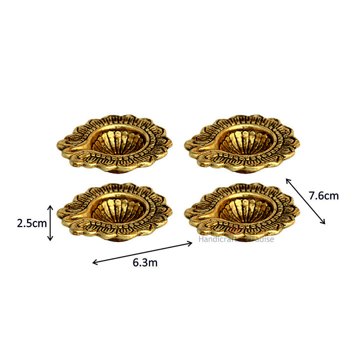 Handicrafts Paradise Diya Set of 4 with Antique Golden Finish in Metal 3 Inches - Image 3