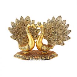 Handicrafts Paradise Metal Pair of Peacocks Showpiece Figurine, Gold, 6 inch, 1 Piece