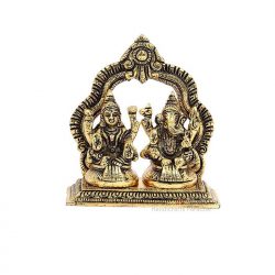 Handicrafts Paradise Metal Laxmi Ganesha Statue Lakshmi Ganesha Idol Laxmi Showpiece Figurine, Gold, 5 Inches, 1 Pcs